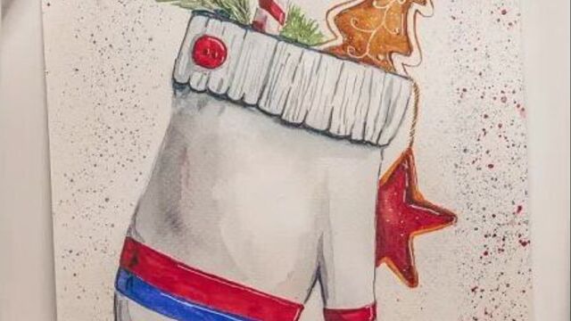 Новогодний рисунок акварелью