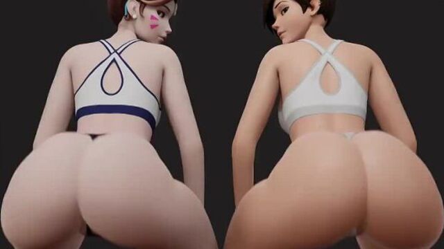 (Sound)D.Va&Tracer female solo twerking [Overwatch;Porn;Hentai;Female only;R34;Sex;Blender;порно;секс;хентай]