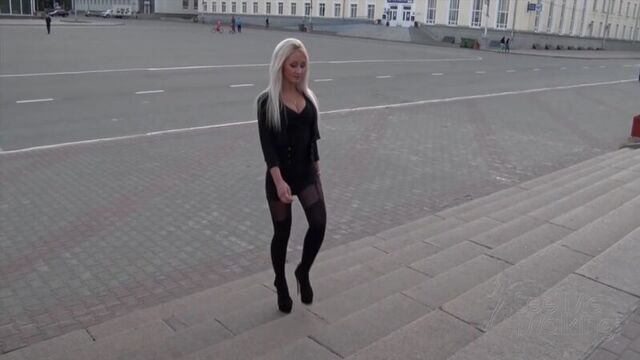 Blonde in sexy Stockings and high heels Abandoned City Trailer