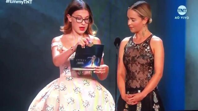 Emilia Clarke and Millie Bobby Brown presenting at tonight’s Emmys.
