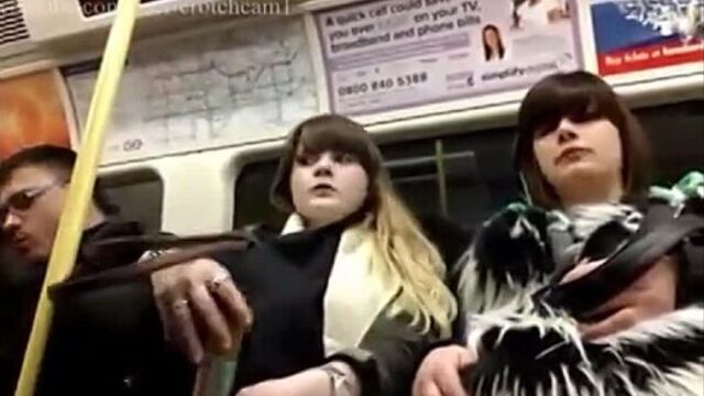 Girls check out guys crotch bulge on train 2
