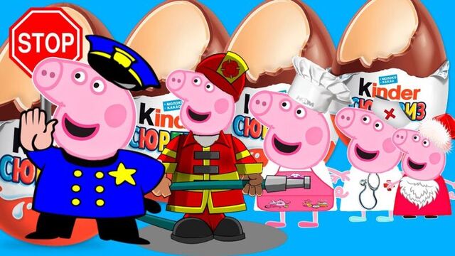 Surprise Eggs!!! Peppa Pig profession Свинка Пеппа профессии Киндер сюрприз и другие мультики!!! М