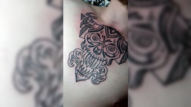 MarTattoo - Алена Март - тату Череп Орнаментал 1 в процессе / Дьявол / Рогатик / графика / гравюра