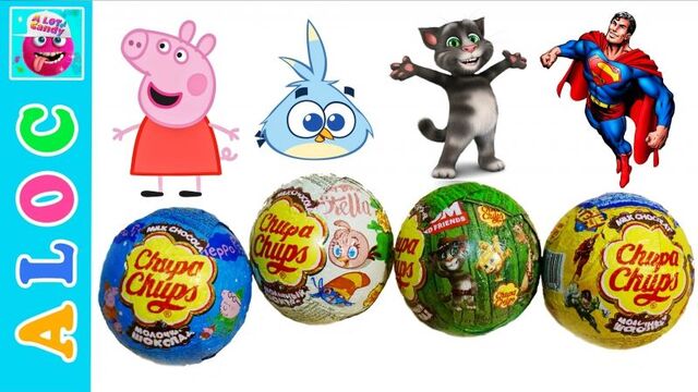 Surprise Eggs Chupa Chups: peppa pig, angry birds, taking tom, justice league