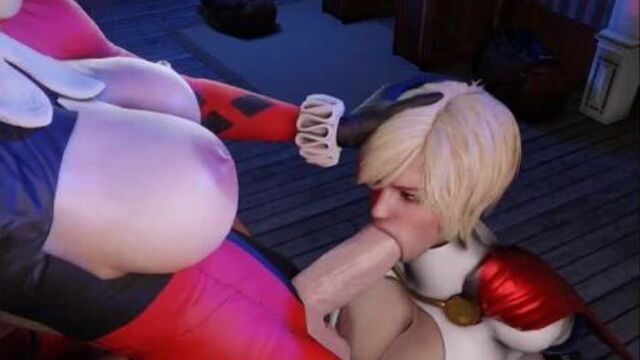(Sound)Harley Quinn&Power Girl futanari on female blowjob [DC;Porn;Hentai;Dickgirl;R34;Sex;Blender;порно;секс;футанари]