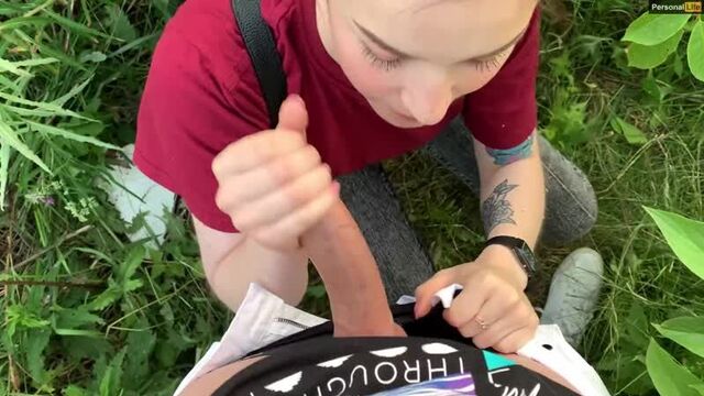 Public Outdoor Blowjob with Creampie from Shy Teen Girl in the Bushes