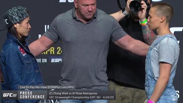 Вейли Жанг vs Роуз Намаюнас - Битва взглядов с пресс-конференции UFC 261