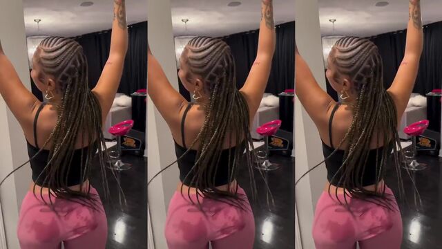 A sexy girl with a big ass shows her shaking skills in the kitchen
