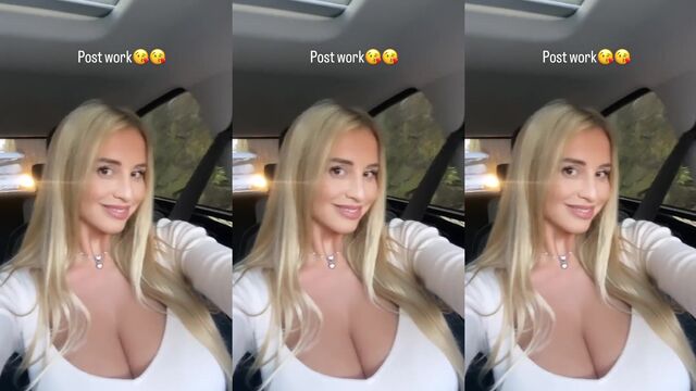 Bikini-clad girl with big boobs shows off her cleavage