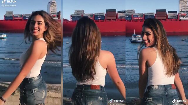 Hot Brazilian beauty in sensual beach bikini scene