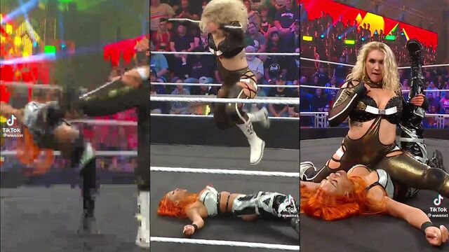 The masked wrestler has a hot match with a busty opponent