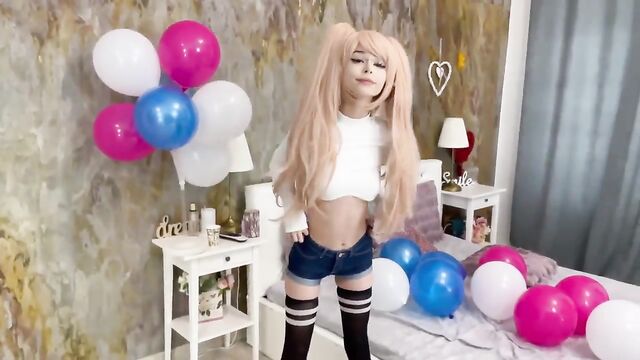 Hot 2B cosplay with oiled up tits and huge dildo riding - intense ahegao face