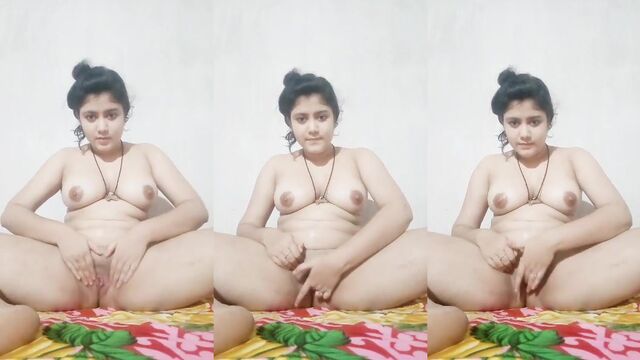 A horny Desi girl fingers her wet pussy to show
