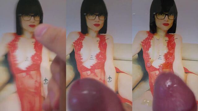 Tribute to Italian beauty with glasses, covered in cum on her pics