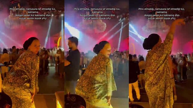 A sexy woman is taking off her hijab and showing her hot body