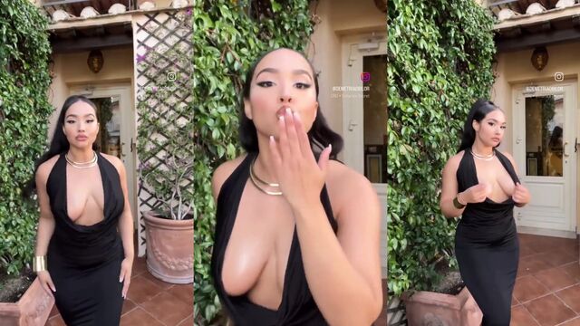 Thick redbone Demetria Bilor in sexy bikini bottom