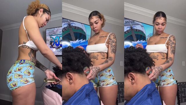 A thick light-skinned woman throws her ass back with recoil action