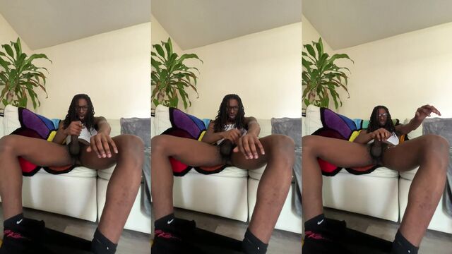 I jerk off my big black dick and cum after a long day of work