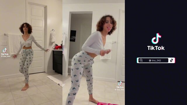 Hot Latina dancing on Tik Tok show her small natural tits