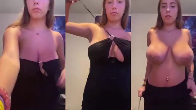 Busty amateur shows off big boobs and firm tits during a flash
