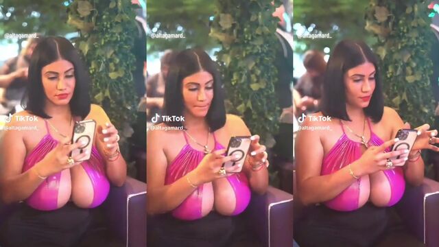 Doofy Vuitton shakes huge tits while playing with them