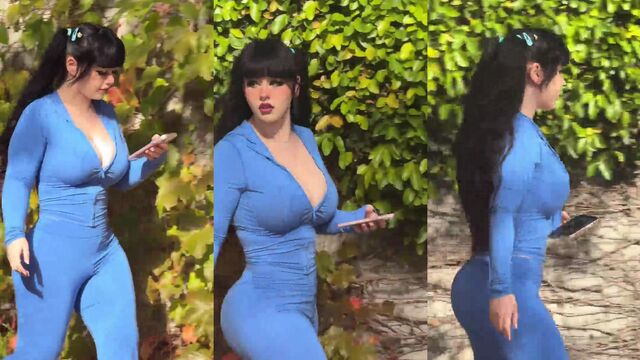 Bouncing boobs and hard pokies while walking braless to the coffee shop