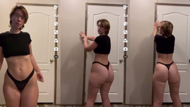 Thick white girl twerks her fat ass in thong for my pleasure