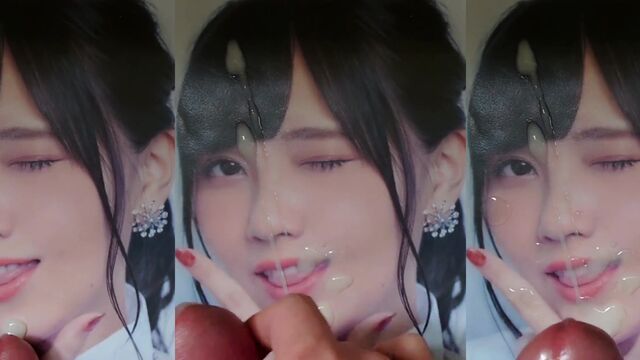 Bukkake tribute to Akari Kito, with a head full of cum and a dirty mouth