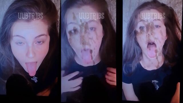 A beautiful face receives a cumshot as a thank you gift
