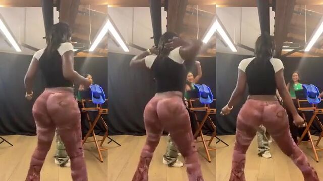 Celebrity brownskin baddie twerks in a split, showcasing her incredible flexibility