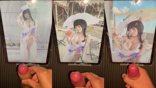 Cosplay gravure idol Nikke pays tribute with her body in a bukkake scene