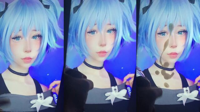 Femboy Nagisa Shiota gets cum on face as a tribute in cosplay