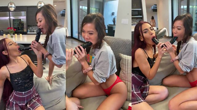 Vietnamese babe MiniLoonaa in schoolgirl solo action