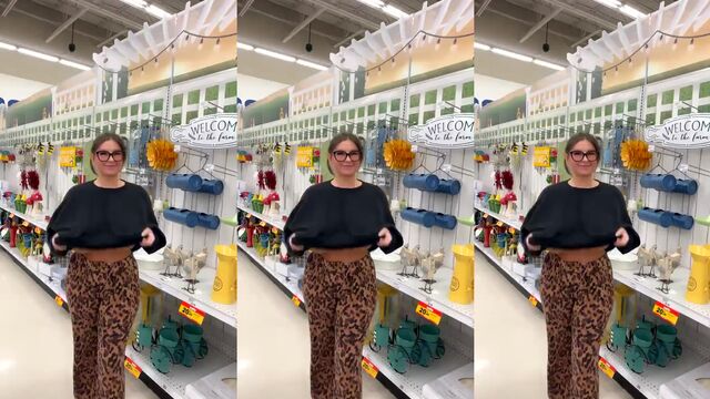 A girl with huge boobs is trying on bras in the shop and gets fucked