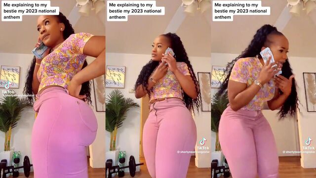 Ebony beauty Sherlyne Anyango shows off her big booty and gets fucked hard