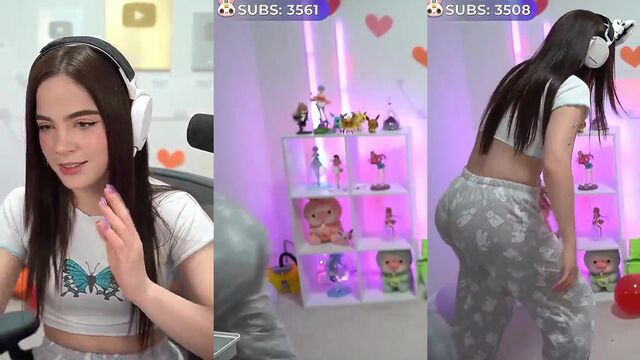 A streamer playing video games gets surprised by a white Latina