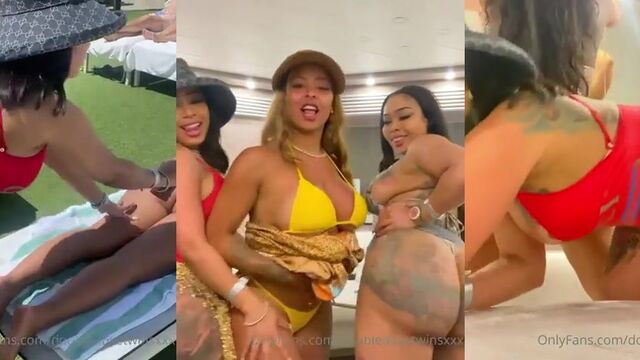 Famous ebony celebrity Alexis Sky exposed her big ass and huge tits in the park