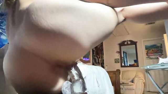 Deepthroat and masturbation with a big dildo