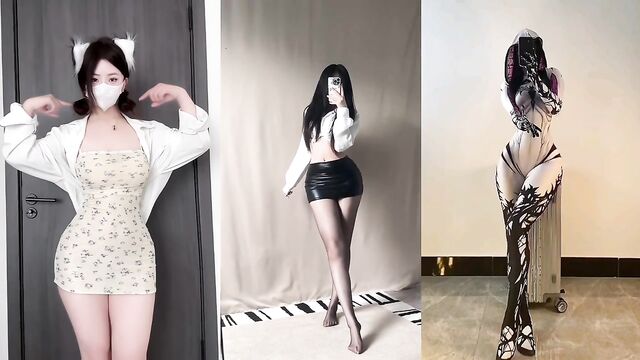 A beautiful Asian girl shows her big ass while dancing on Instagram