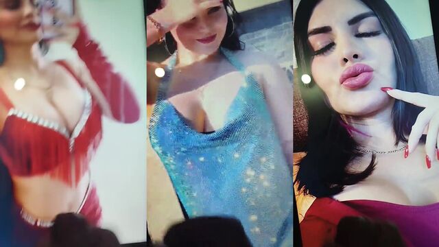 Conductora de televisión Emma Huevo monta una pierna en el aire para recibir un tiro de cum