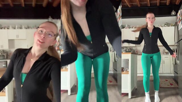 Gym girl in red hair twerks and shows her ass thong