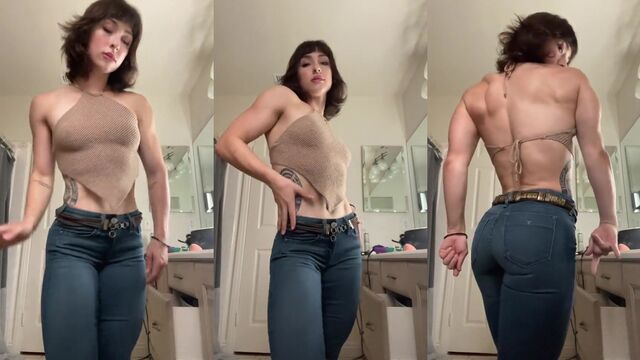 Muscle Mommy leanbeefpatty flexing her fit body in sexy shorts