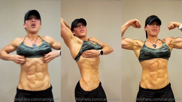 Fitness babe CarolyneFit shows off her awesome bodybuilder muscles