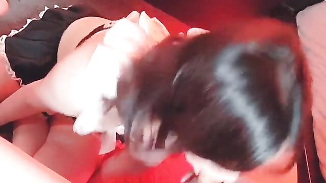 Asian shemale masturbates with a big dildo until she comes