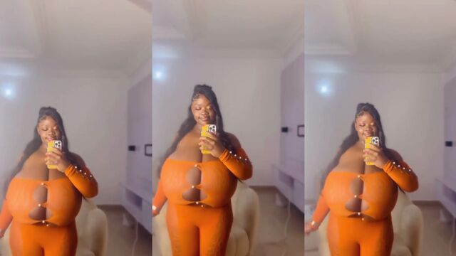 Busty BBW hottie walks around with no bra