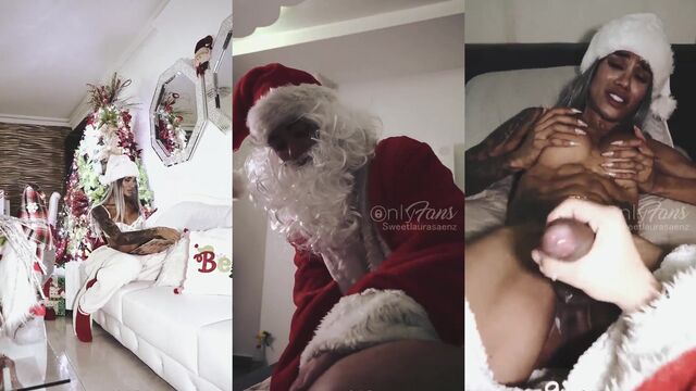 Big booty TS beauty Laura Saenz gets cum on her face