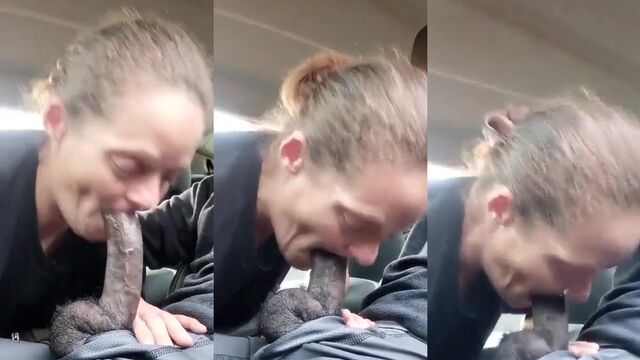 Homeless crackhead gets his BBC licked by a streetwalker in the backseat