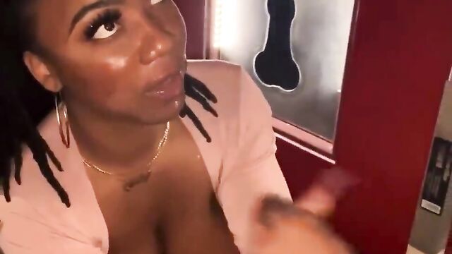 Thick ebony queen Quincy Roee gets her throat pie on the couch