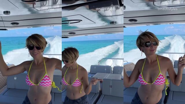 A beautiful woman is sailing on a yacht and has sex