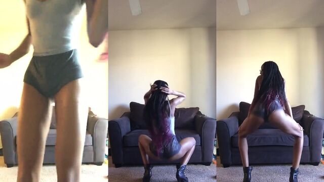 A hot girl is dancing with her big ass in panteehose